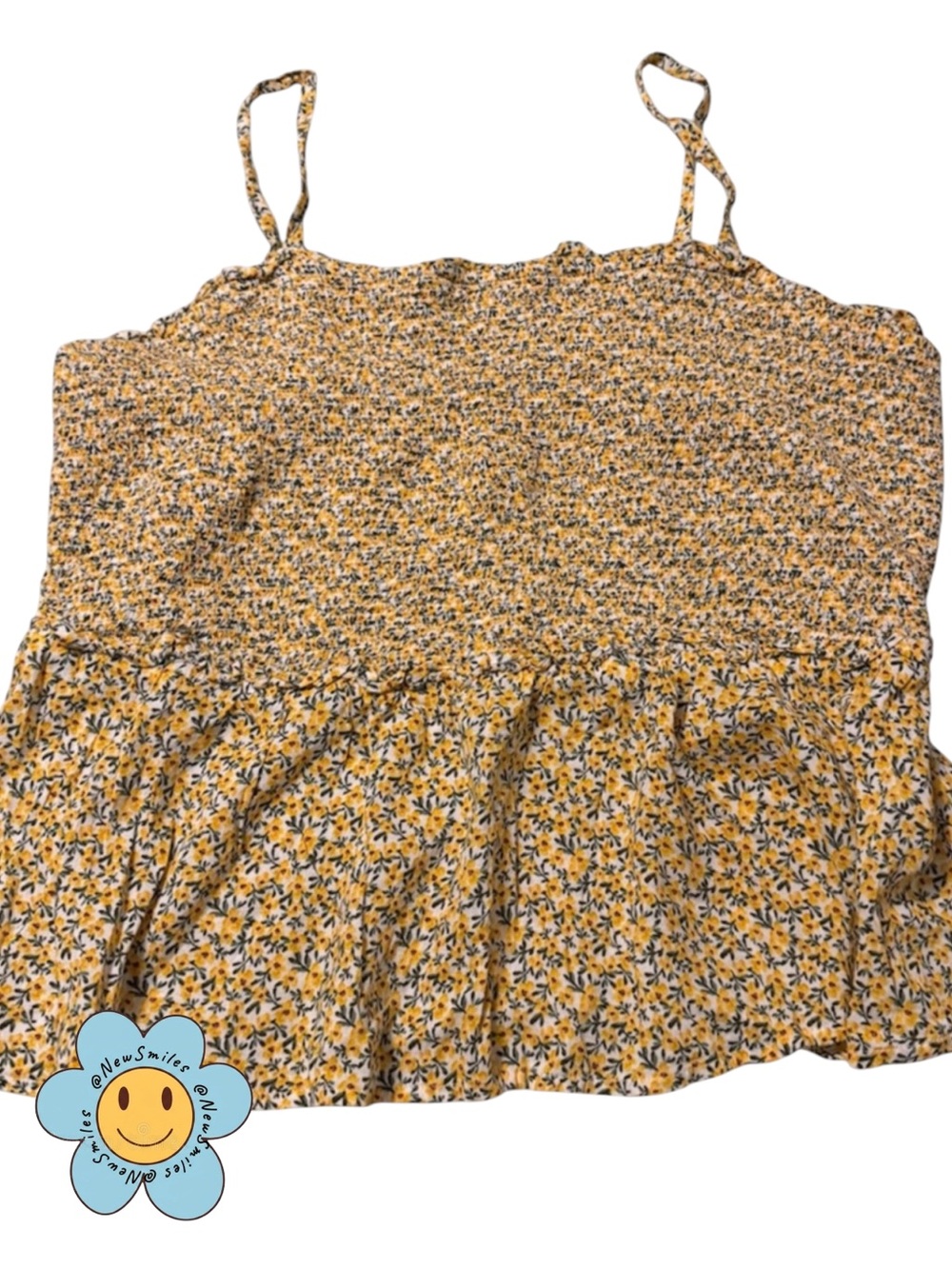 Yellow ~ Floral ~ Smocked ~ Summer ~ Top ~ Bodice w/ Adjustable Straps ~ XL